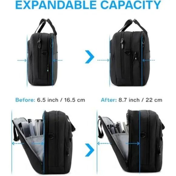 18 Inch Laptop Bag, Expandable Briefcase, Men Women,Lockable (Black-18.4 inch) - Picture 3 of 7